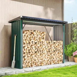 Outsunny Kaminholzregal Außen Stahl 213 x 66,5 x 150 cm Grün