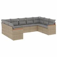 Garten-Sofagarnitur 9-teilig, modular, mit Stauraum und wasserabweisendem Beutel, PE-Rattan Beige, Kissen Hellgrau, UV-beständig - Beige