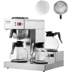 VEVOR Kommerzielle Filterkaffeemaschine Kaffeemaschine 3 Glaskaraffen Edelstahl