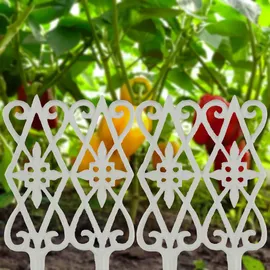 Relaxdays Beetzaun, 2 Zaunelemente je Hxb: 36 x 17,5 cm, Steckzaun mit Verzierung, Beeteinfassung, Gusseisen, weiß