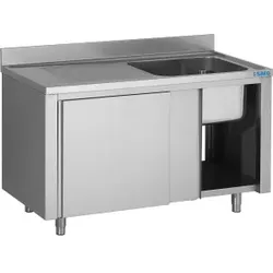 SARO Spülschrank mit Schiebetüren 1400mm, 1 Becken rechts, Hochwertiger Spülschrank für effiziente Küchenorganisation und Langlebigkeit, Maße (L x B x H): 700 x 1400 x 850 mm