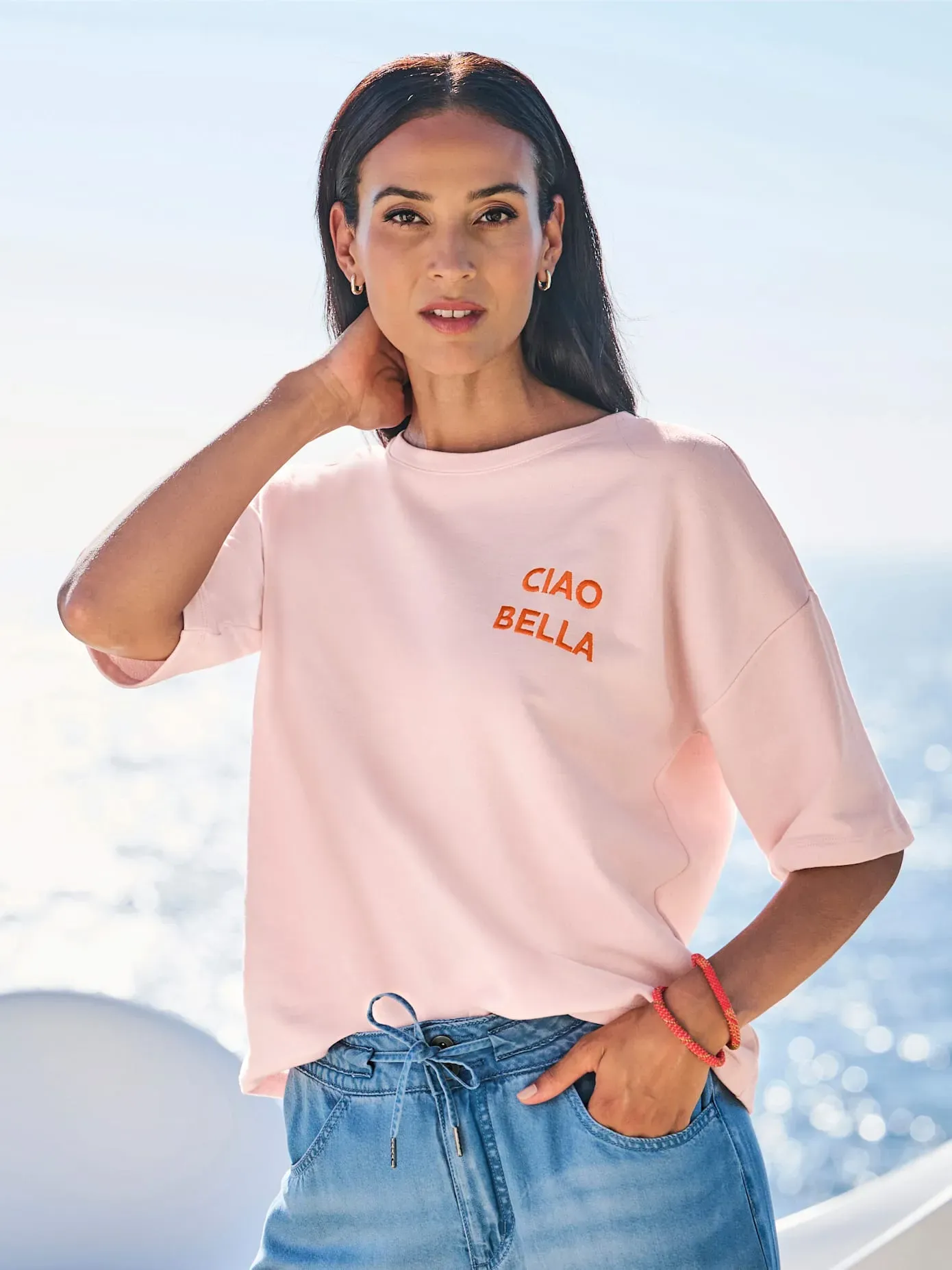 Sweatshirt HEINE, Damen, Gr. 50, rosa (hellrosé), 82% Baumwolle, 18% Polyester, unifarben, Rundhals, Sweatshirts Sweatshirt
