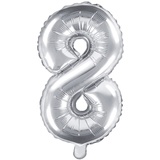 Folienballon Zahl 8 silber 86 cm Heliumballon groß Zahlenballon XXL für Helium und Luftfüllung inkl Strohhalm Party Dekoration Geburtstag Jubiläum