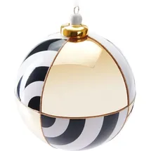 Brubaker Premium Weihnachtskugel mit Kreis Muster - Gold, Schwarz und Weiß - 10 cm Baumkugel aus Glas mit Porzellan Topper - Hergestellt in Handarbeit - Christbaumschmuck Christbaumkugel