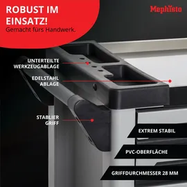 Mephisto Werkzeugwagen Stahl grau 7 Schubladen unbestückt