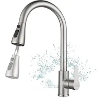 Wasserhahn Küche, Niederdruck Küchenarmatur mit Herausziehbarer Brause Ausziehbar Armatur, Mischbatterie Küche Spültischarmatur Brause 3 Modus, Edelstahl