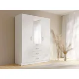 Home Affaire Wäscheschrank KOS Garderobe mit 3 Schubladen, Kleiderstange, 4 Einlegeböden, Spiegel 150,5 x 200,5 x 58 cm Weiß