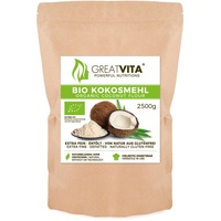 2,5 kg GreatVita Bio Kokosmehl | entölt & fein gemahlen, Mehl glutenfrei vegan
