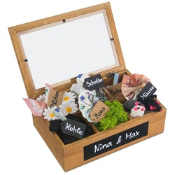 SURPRISA Geschenkbox Schotter-Schatulle Geldgeschenk, aus Pinienholz, 6 Fächer, Geschenk zur Hochzeit, Geburtstag usw. braun