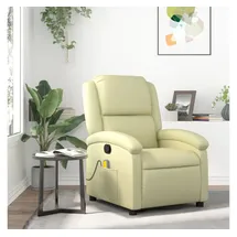 vidaXL Massagesessel Relaxsessel Echtleder 55 x 99,5 x 73,6 cm Creme mit Fernbedienung