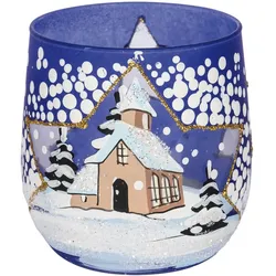 Teelichthalter, Winterlandschaft, für 1 Teelicht blau