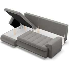 mebligo Links Ecksofa mit Schlaffunktion FORESTA, Sofa mit bettkasten Hellgrau - Grau