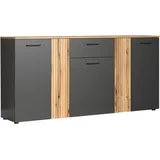 trendteam Kommode grau Eiche Anrichte mit Staboptik Wohnzimmer Esszimmer Esteban - - Anthrazit/Eiche - Aufbewahrungsschrank in Rillenoptik - (BxHxT) 181 x 86 x 38 cm - Sideboard Einer Vollauszug-Schublade