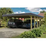 SKANHOLZ Spreewald Walmdach Doppelcarport aus Nadelholz 5,85 x 8,93 m schwarze Blende