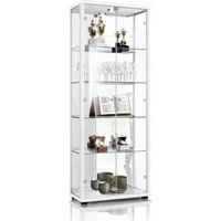 K-Möbel Glasvitrine Weiß, Glas, 4 Fächer, Rechteckig, 67x176x33 cm,