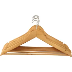 Kleiderb ̧gel 6er Pack hell Holz lackiert mit Hosensteg und drehbarem Haken