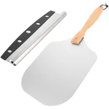 LDXDRU Pizzaschieber Edelstahl, Pizzaschaufel mit abnehmbarem Holz Griff, Pizzapfanne 30.5 x 30.5 cm Pizzawender, Schieber für Pizzastein Pizza Zubehör