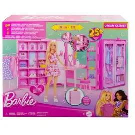 Mattel Barbie Traumkleiderschrank Spielzeug, Spielset mit blonder Modepuppe, Moden und Accessoires, knapp 1 m breit mit mehr als 25 Teilen, 3 vollständige Looks, HXD58