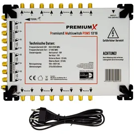 PremiumX PXMS 17/16 Multischalter mit Netzteil Multiswitch 4 SAT für 16 Teilnehmer Satverteiler Digital HDTV FullHD 4K UHD 8K