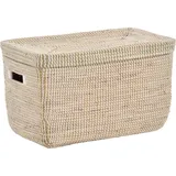 Handgearbeiteter Seegras Dekokorb mit Deckel zur Aufbewahrung Flechtkorb Truhe Natur mit weißen Wicklungen Rund Box (Hell Natur, Truhe 57x33x35cm)