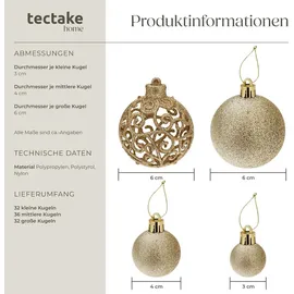 Tectake tectake® Weihnachtskugeln, 100er-Set in Gold, matt, glänzend und glitzernd, Durchmesser 3, 4 und 6 cm