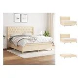 vidaXL Boxspringbett mit Matratze Creme 180x200 cm Stoff