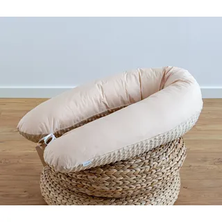 LOOLAY Schwangerschaftskissen - Stillkissen 190 cm - Seitenschläferkissen 100% Baumwolle - mit Abnehmbarem Minky Bezug - Ergonomisches Schwanger Kissen für Schlafen (100% Beige/Minky Beige)