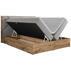 MKS Meble Boxspringbett 160x200 mit Bettkasten, Polsterbett 160x200 mit Matratze H4, Boxspringbett 160x200 mit Kopfteil, Boxspringbett mit Massivholz - Gunar... - Hellgrau