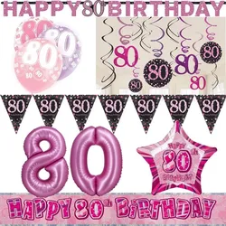 Partyset 80. Geburtstag Deko Geburtstagsdeko Deko pink rosa schwarz Frau Zahl