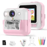 Kinderkamera Sofortbildkamera,Sofortbildkamera Kinder,1080P Digitalkamera Kinder mit 32GB Karte Druckpapier,Geburtstags Weihnachten Geschenke für Jungen und Mädchen 3-12 Jahre(Rosa)