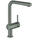 GROHE Minta Einhand-Spültischarmatur, Ausladung 223mm, L-Auslauf, herausziehbare Dual-Spülbrause, 30274AL0, Farbe: Hard graphite gebürstet