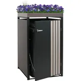 1er-Mülltonnenverkleidung HWC-O67, Mülltonnenbox mit Pflanzkasten, Metall 125x68x84cm 35kg anthrazit Holzoptik hell - Grau