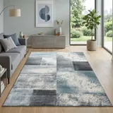 Carpetsale24 Teppich 160x230 cm Kurzflor Konturenschnitt in Blau Grau Weiß Kariertes Design, Waschbar, Pflegeleicht, Extra Weich Für Wohnzimmer, Esszimmer, Schlafzimmer