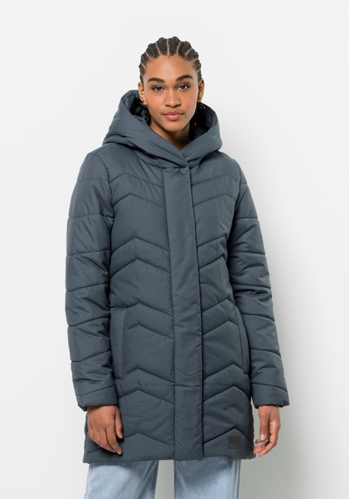 Wintermantel JACK WOLFSKIN "KYOTO COAT W" Gr. L (42/44), blau (graublau) Damen Mäntel Wintermäntel