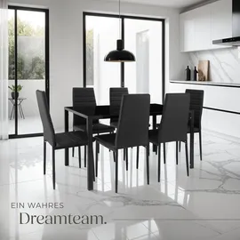 Tectake tectake® Esszimmergruppe, 7-teilig, gepolstert mit Kunstlederbezug, bodenschonende Kunststoffkappen