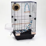 UUE Vogelkäfig, Wellensittich Käfig, 63cm Kanarienvogel Voliere, Vogelkäfig Wellensittich mit Vogelnest Schaukel und Leiter, Doppeltür Papageienkäfig, Vogelkäfige Mit Griff, Schwarz
