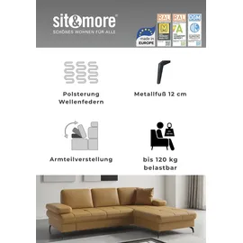 sit&more Wohnlandschaft SIT & MORE "Morris Jubi, Breite 300 cm", reinweiß, Sofas, B/H/T: 300cm x 83cm x 202cm, NaturLEDER, Ottomane rechts, Mit Armteilverstellung,Mit Bettfunktion, Wohnlandschaft, mit Armteilfunktion, optional mit Bettfunktion, B:300cm H:83cm