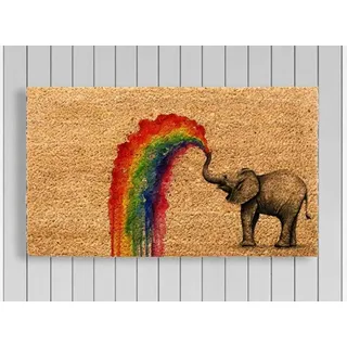 Strunt Fußmatte mit Regenbogen-Motiv, Elefanten-Dekor, Türmatte, Einweihungsgeschenk, Haustürdekoration, Türmatte, Veranda-Dekor, lustige Fußmatte, rutschfeste Unterseite, Fußmatte für drinnen und