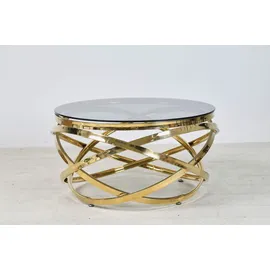 SalesFever Couchtisch SALESFEVER "mit Design-Gestell in Stainless Steel für stilvolles Wohnen", gold (gold, grau, gold, grauglas), B:80cm H:42cm T:80cm, Metall, Sicherheitsglas, Tische, Couchtisch, Gestell gefertigt aus rostfreiem Edelstahl