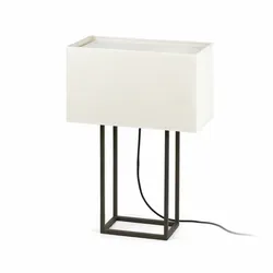 vesper, braune metall-tischlampe mit weißem textillampenschirm, faro barcelona