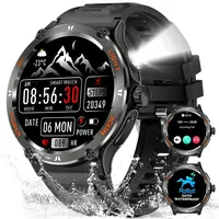 Smartwatch, Fitnessuhr mit Telefonfunktion mit LED Taschenlampe/Kompass, 1,53" Sportuhr mit 24H Herzfrequenzmonitor 3ATM Wasserdicht - Schwarz