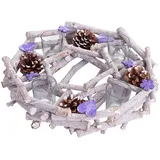 MCW Adventskranz Rund mit Teelichthaltern 9 cm grau/weiß