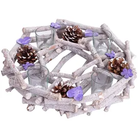 MCW Adventskranz Rund mit Teelichthaltern 9 cm grau/weiß