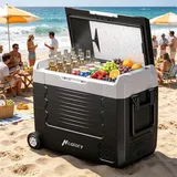 Hcalory D55M+ Dual Zone Auto Kühlschrank 55L Kompressor Kühlbox 12V 24V 220-240V Mit Rädern, Ohne Bluetooth, Camping Gefrierbox Tragbar - Schwarz