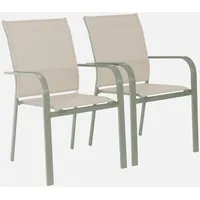 Sweeek 2er-Set stapelbare Gartensessel aus Aluminium und khakifarbenem Textilene,