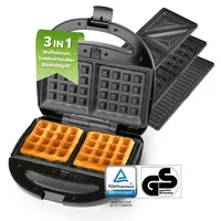 GOURMETmaxx Waffeleisen 3 in 1 | Waffelautomat, Sandwichmaker, Kontaktgrill | Multifunktionsgerät mit abnehmbaren Platten, Antihaftbeschichtung, Cool-Touch Griff und Kontrollleuchte | 800 W