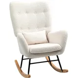 HOMCOM Schaukelstuhl, Schaukelsessel mit Armlehne, Teddystoff-Optik, Stillsessel mit Holzkufen, Lendenkissen, Relaxsessel Schwingsessel für Wohnzimmer, Schlafzimmer, Cremeweiß   Aosom