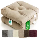 etérea Sitzkissen 42x42 cm 2er Set - Taupe 8 cm hoch - Bodenkissen für Indoor, Outdoor, Küche, Garten, Auflage - Heidi Stuhlauflage - 2 Stück Stuhlkissen 40x40 cm Taupe