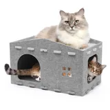 Katzenhöhle Katzenbett Katzenhaus aus Filz für Katzen, Katzenbett große, Katzenhaus Indoor, Katzenhöhle Filz, 58 x 33 x 30cm, Peek-a-Boo zum Spielen, Winterfest, Schutz der Katzennägel