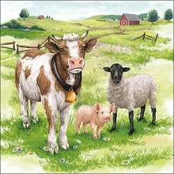 Ambiente 20 Servietten Papier 33x33cm 3-lagig - hochwertige Einweg Papierservietten Bauernhof-Tiere Kuh Schwein Schaf Tischdeko Landhaus Bauernhofparty